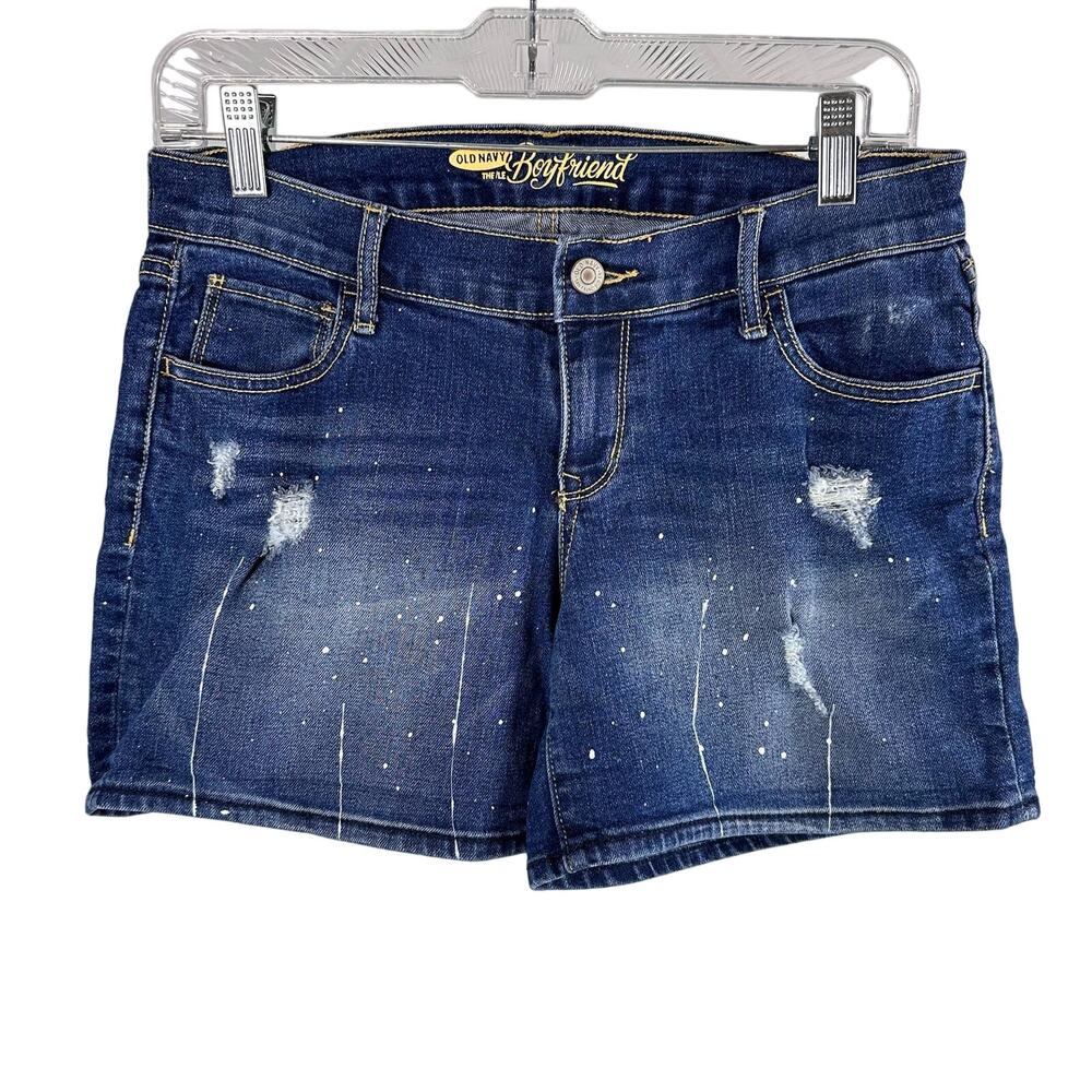 Old Navy Womens Size 2R Blue Medium Dark Wash Distressed Boyfriend Denim Shorts